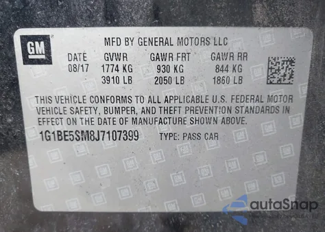 2018 Chevrolet Cruze Lt Auto from USA, damaged, VIN 1G1BE5SM8J7107399